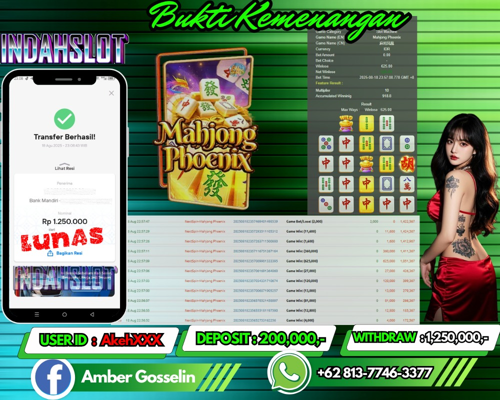 INDAHSLOT JACKPOT MAHJONG PHOENIX Rp.1,250,000,- LUNAS!!