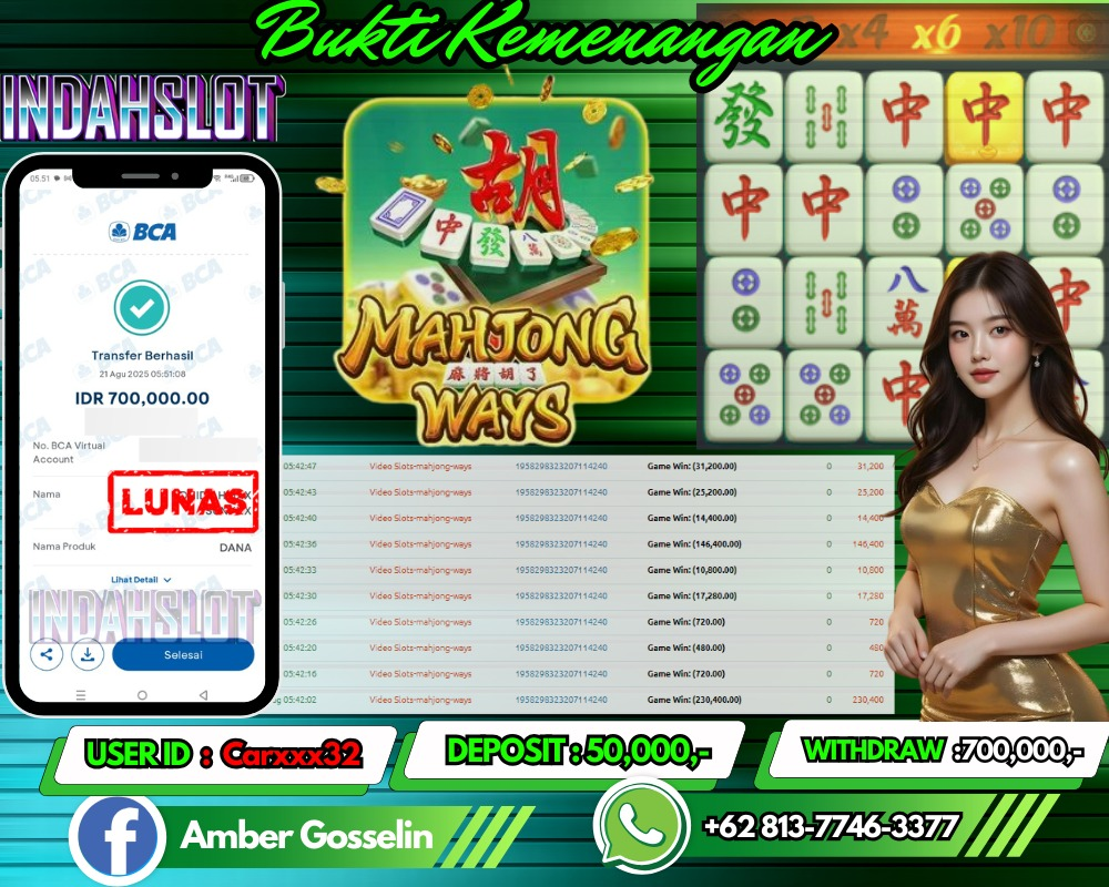 INDAHSLOT JACKPOT MAHJONG WAYS Rp.700,000,- LUNAS!!