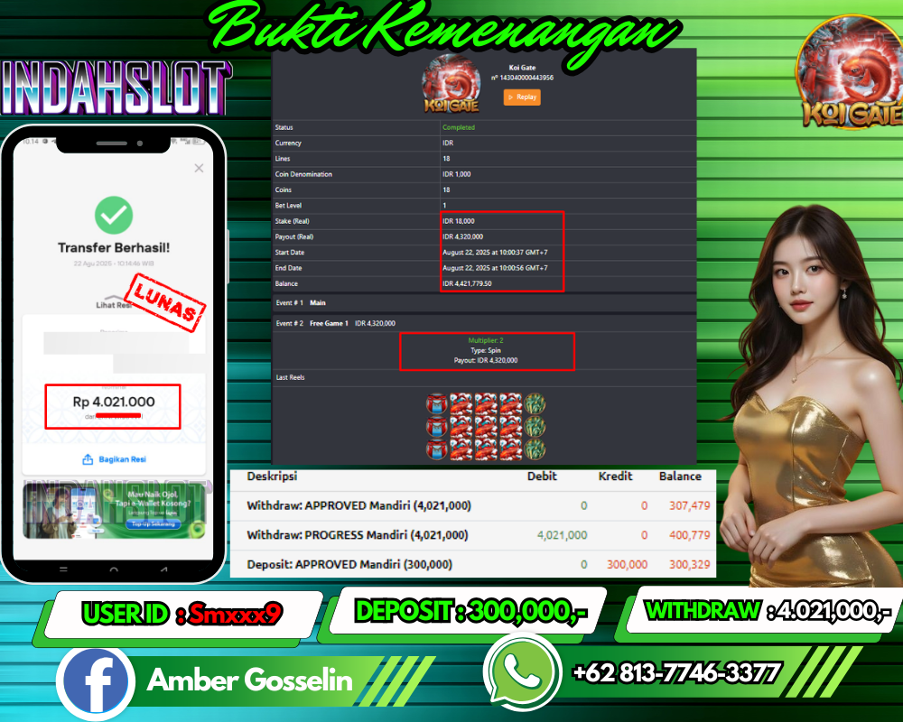 INDAHSLOT JACKPOT KOI GATE Rp.4.021,000,- LUNAS!!