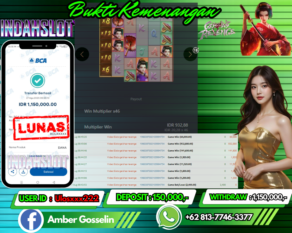 INDAHSLOT GEISHAS REVENGE Rp.1,150,000,- LUNAS!!