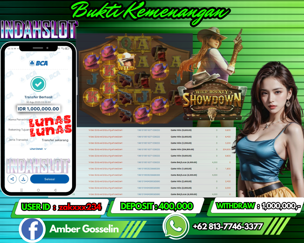 INDAHSLOT Wild Bounty ShowdownR Rp 1,000,000,- LUNAS!!