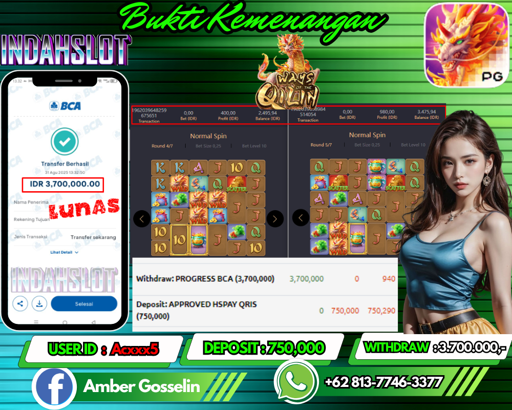 INDAHSLOT WAYS OF THE QILIN Rp 3.700,000,- LUNAS!!