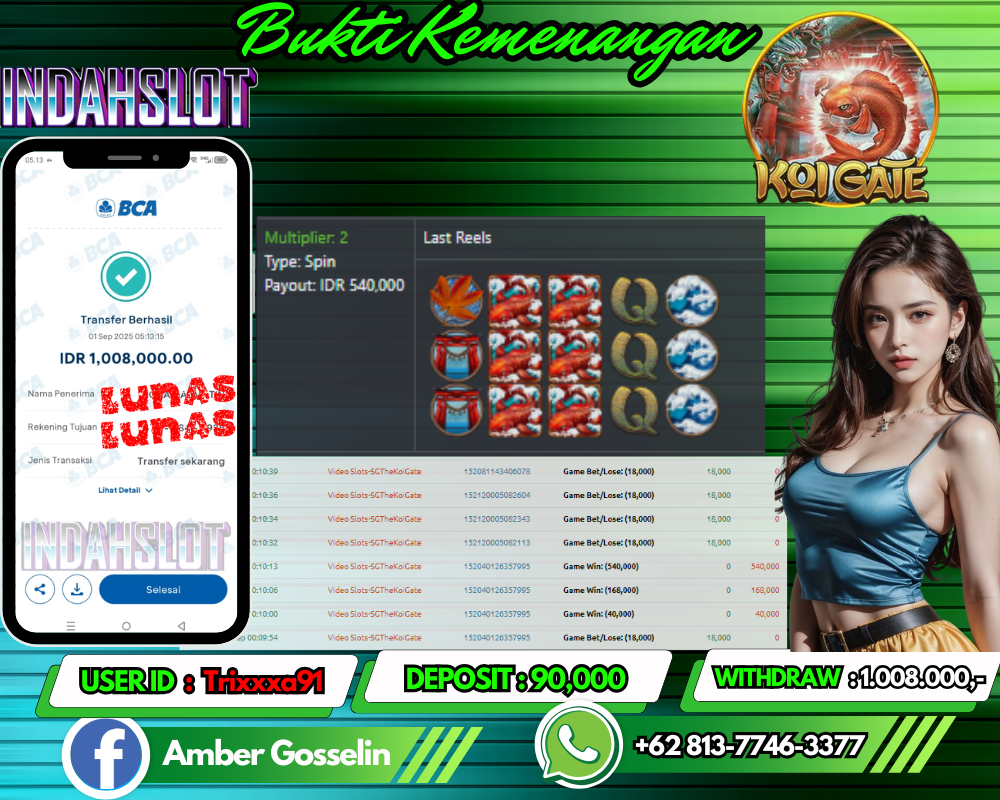 INDAHSLOT KOI GATE Rp 1.008.000,- LUNAS!!