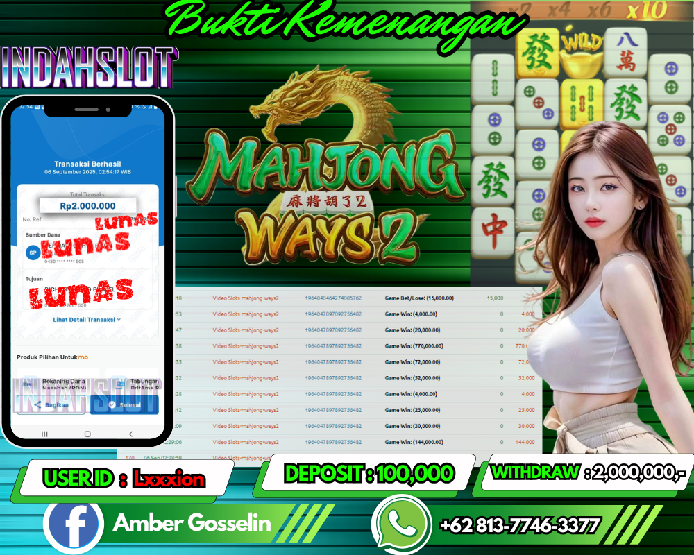 INDAHSLOT MAHJONG WAYS 2 Rp 2,000,000,- LUNAS!!