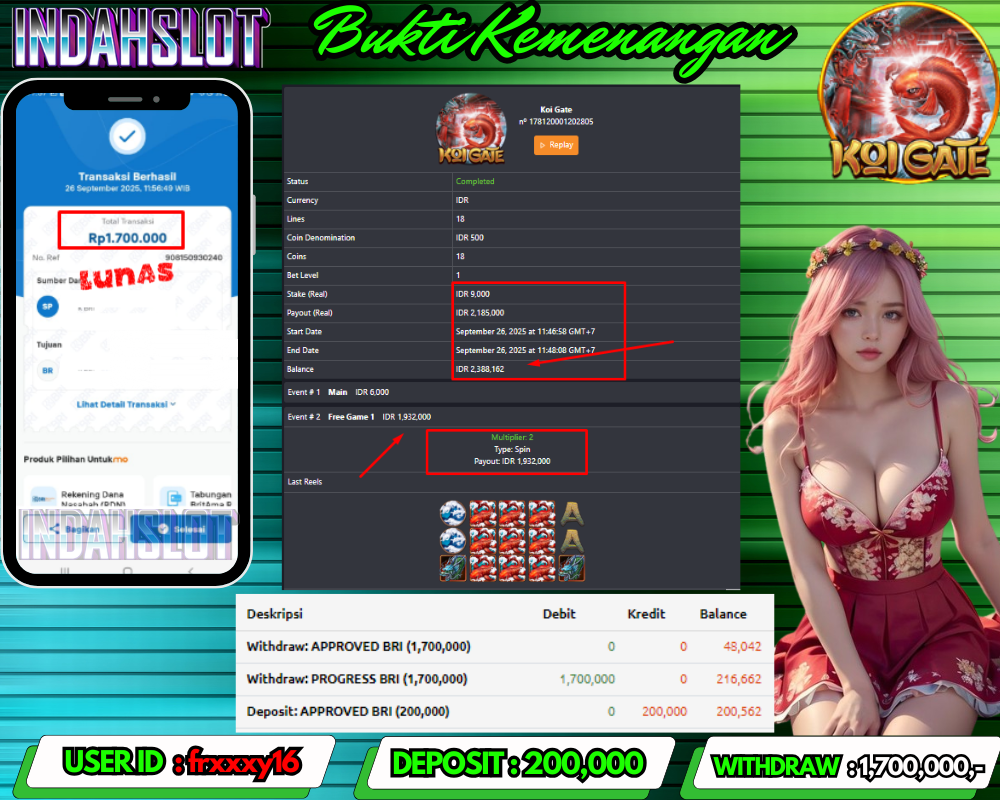 INDAHSLOT KOI GATE Rp 1,700,000,- LUNAS!!