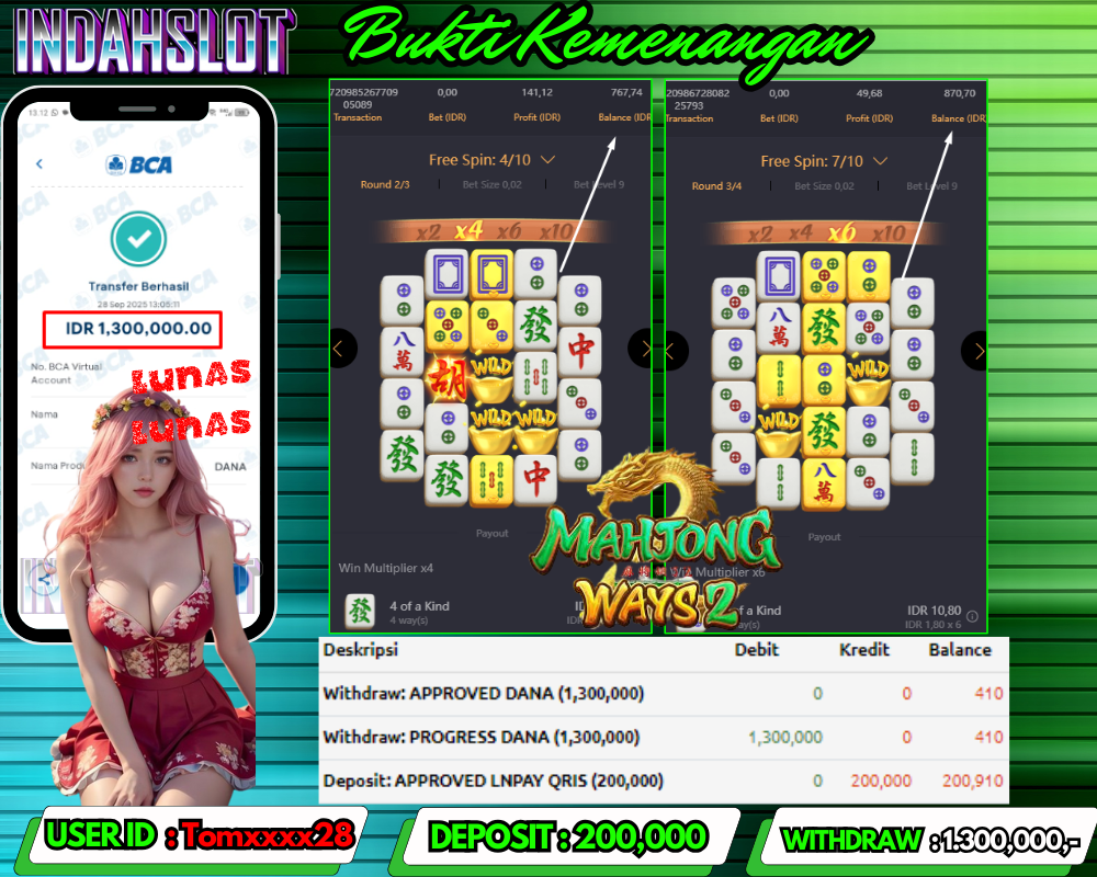 INDAHSLOT MAHJONG WAYS 2 Rp,1.300.000,- LUNAS!!