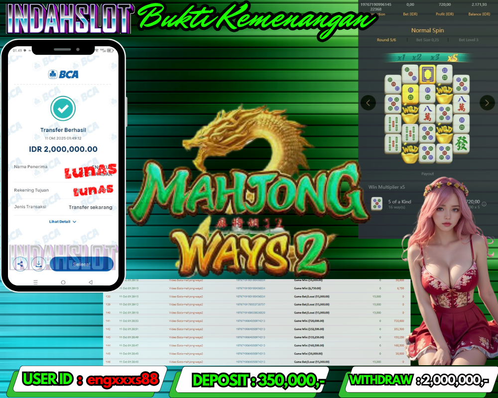 INDAHSLOT MAHJONG WAYS 2 Rp 2,000,000,- LUNAS!!