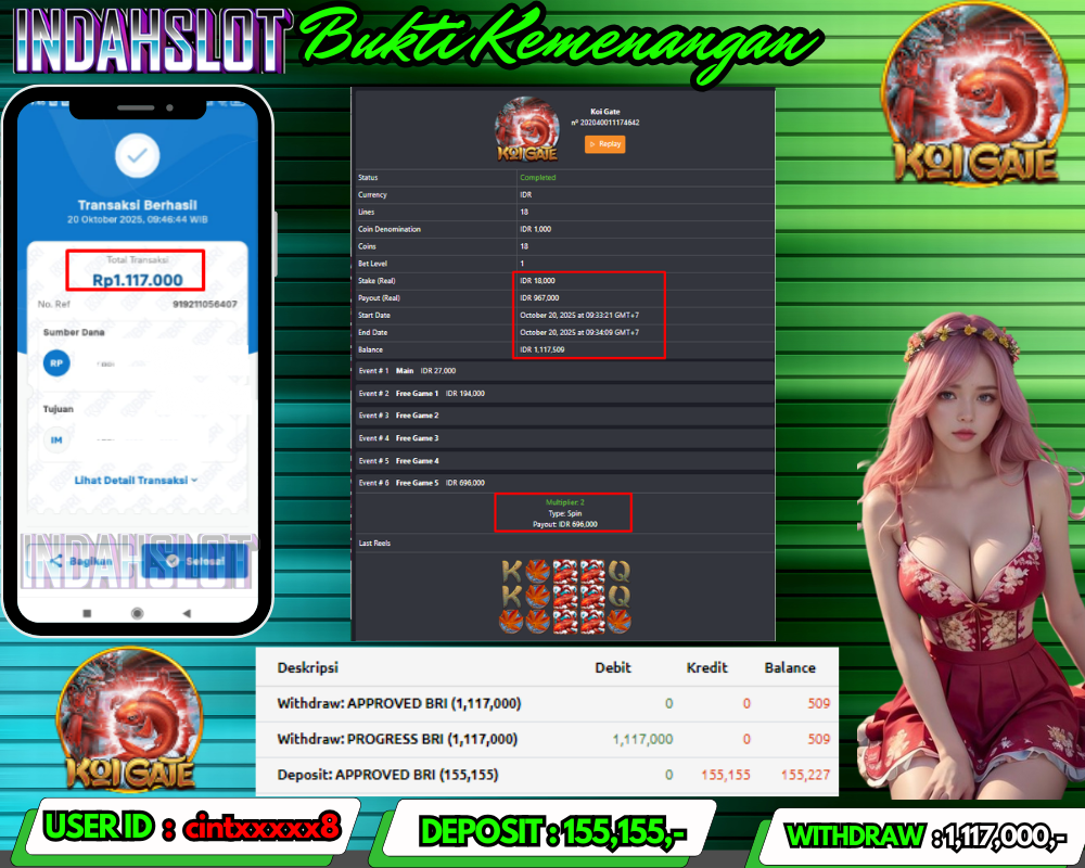 INDAHSLOT KOI GATE Rp 1,117,000,- LUNAS!!