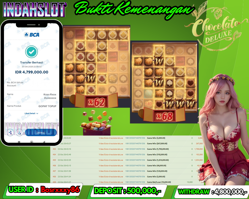 INDAHSLOTCHOCOLATE DELUXE  Rp 4,800,000,- LUNAS!!