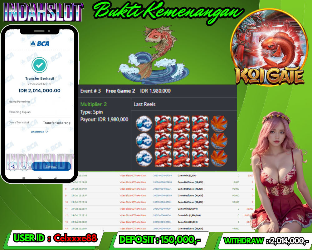 INDAHSLOT KOI GATE Rp 2,014,000,- LUNAS!!