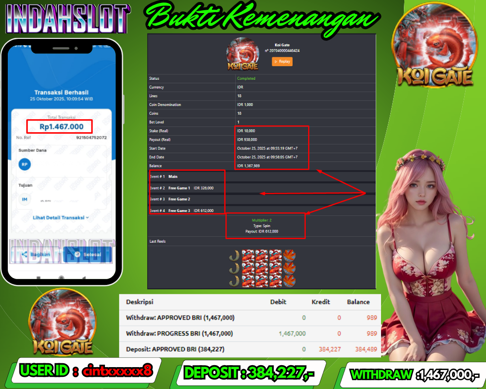INDAHSLOT KOI GATE Rp 1,467,000,- LUNAS!!