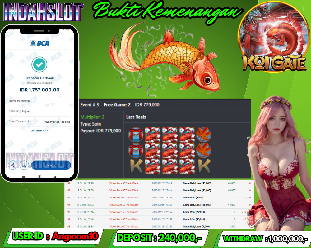 INDAHSLOT KOI GATE Rp 1,000,000,- LUNAS!!