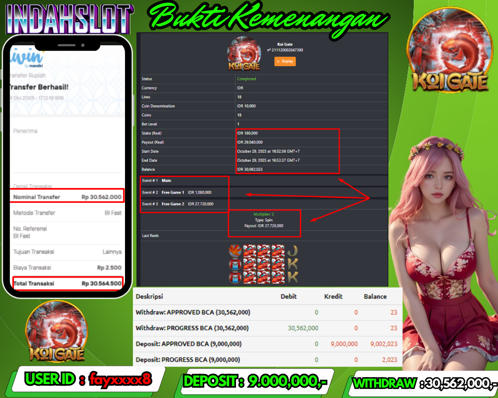 INDAHSLOT KOI GATE Rp 30.562,000,- LUNAS!!