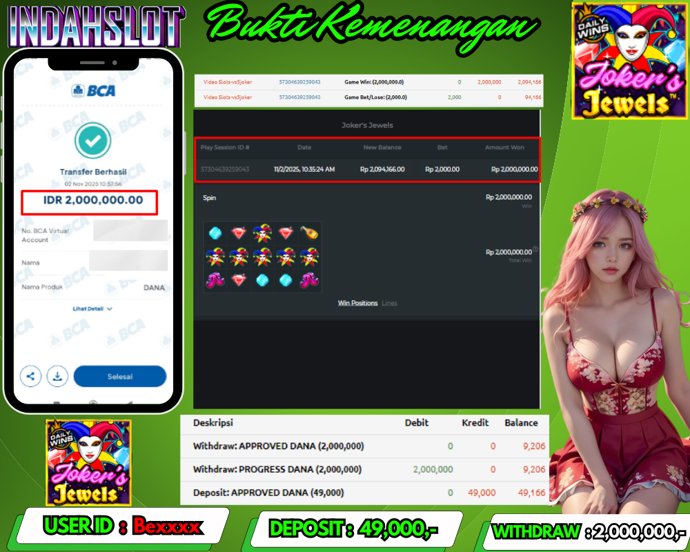 INDAHSLOT JOKER"S JEWELS  Rp 2,000,000,- LUNAS!!