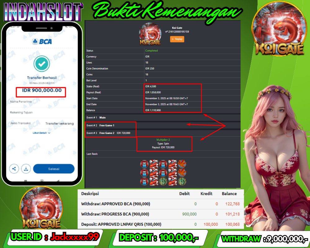 INDAHSLOT KOI GATE Rp 900,000,- LUNAS!!