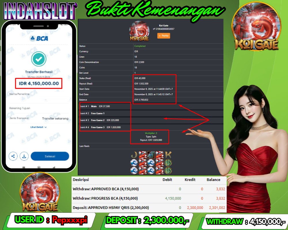 INDAHSLOT KOI GATE Rp. 4,150,000,LUNAS