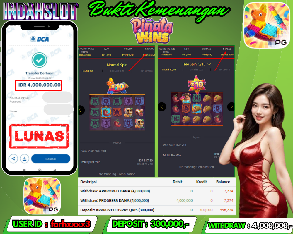 INDAHSLOT PINATA WINS  Rp. 4,000,000,LUNAS