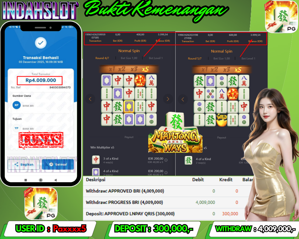 INDAHSLOT MAHJONG WAYS 1 Rp.4.009.000 LUNAS