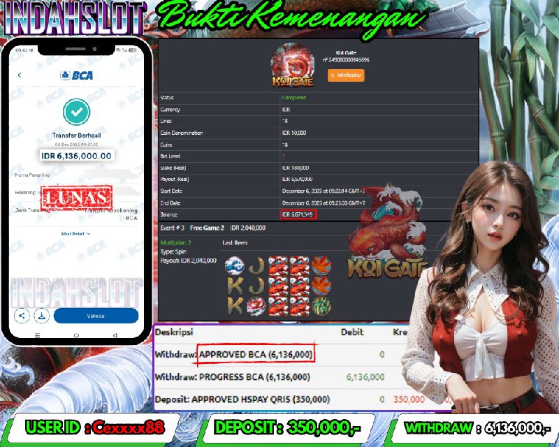 INDAHSLOT KOI GATE Rp.6,136,000 LUNAS