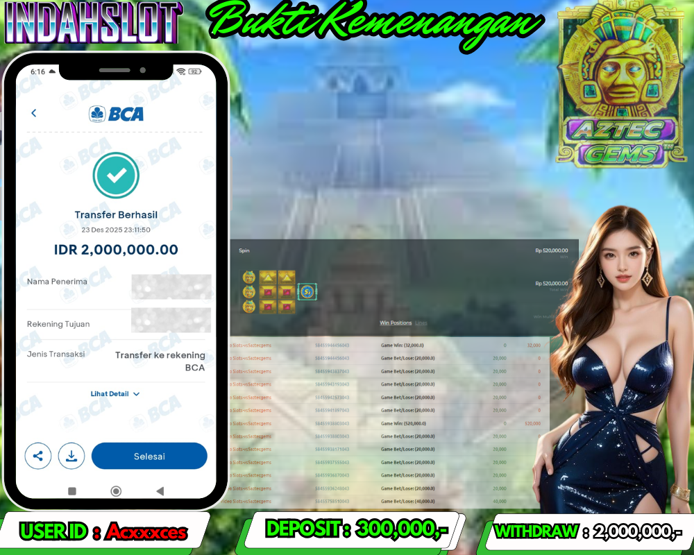 INDAHSLOT AZTEC GEMS Rp.2,000,000,- LUNAS
